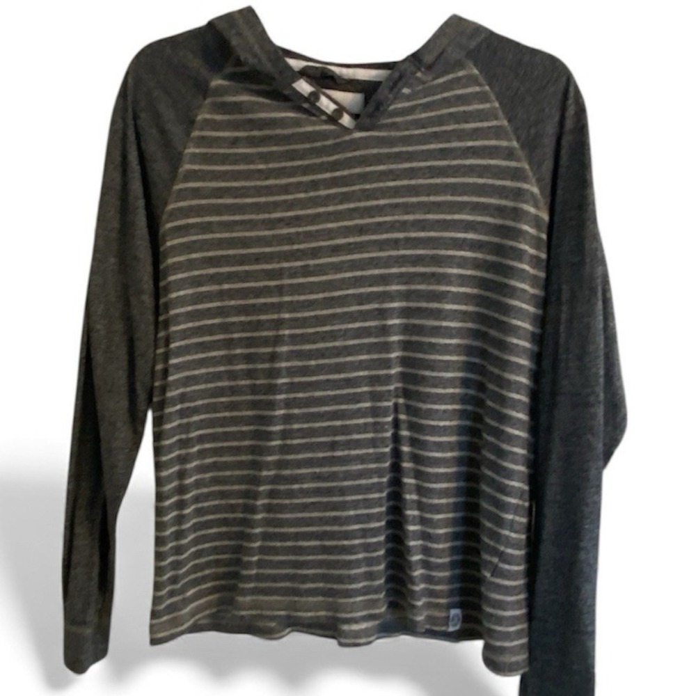 Paper & Denim Clothing Long Sleeve Hooded Shirt Navy Striped Teen Men's Small